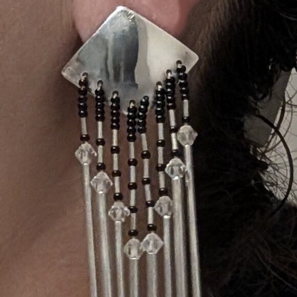 Sterling Silver Long Bar Fringe Earrings Fine Jewelry - Picture 4 of 7